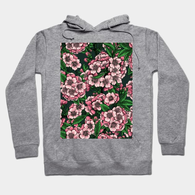 Cherry blossom on dark green Hoodie by katerinamk